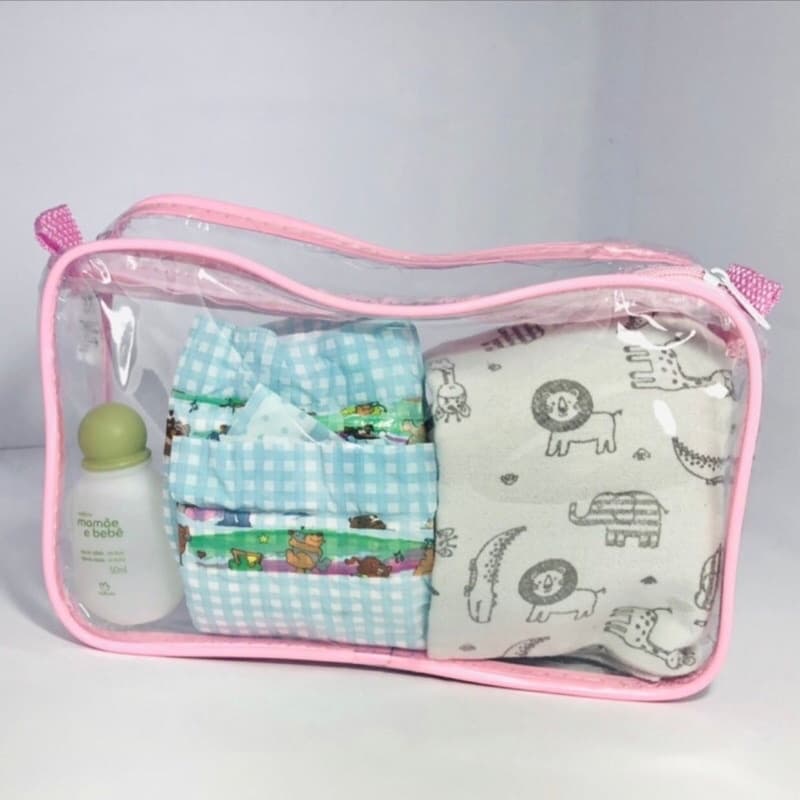 Necessaire transparente e rosa 23x15 - viagem  -maquiagem - maternidade - multiuso