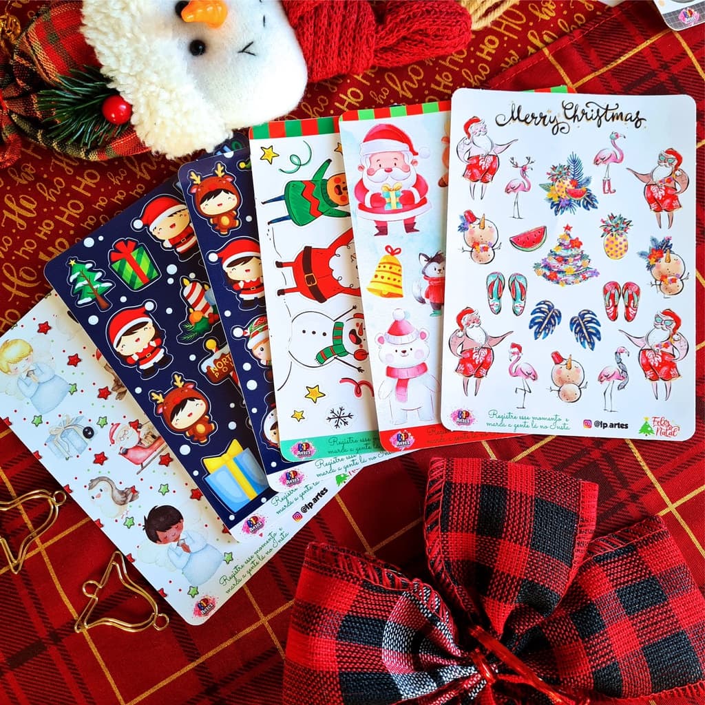 Natal - Adesivos em Cartela para decoração Limão&Pêssego Papai Noel, Feliz Natal, Natalino