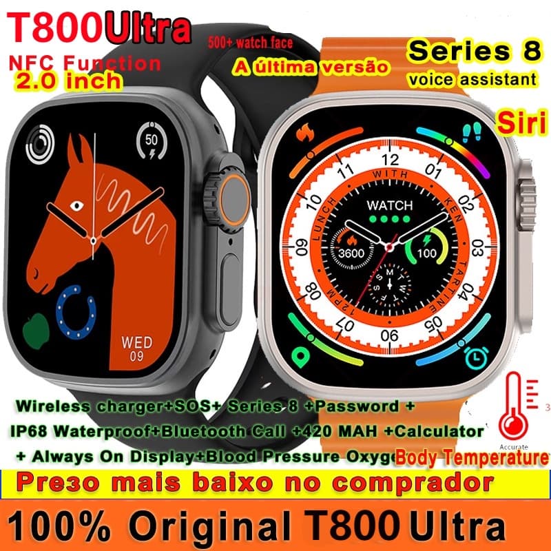 【Presente i12】T800 Relógio Inteligente Bluetooth Série 11  Bluetooth Chamada Frequência cardíaca Calculadora de
