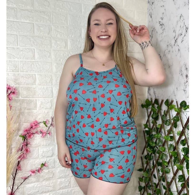 Pijama Baby Doll Feminino Plus Size De Liganete Tecido Geladinho Estampado Confortável