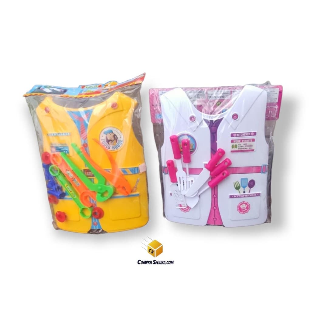 Kit  brinquedo infantil colete construtor + ferramentas/ kit cozinha profissões/ Kit médico