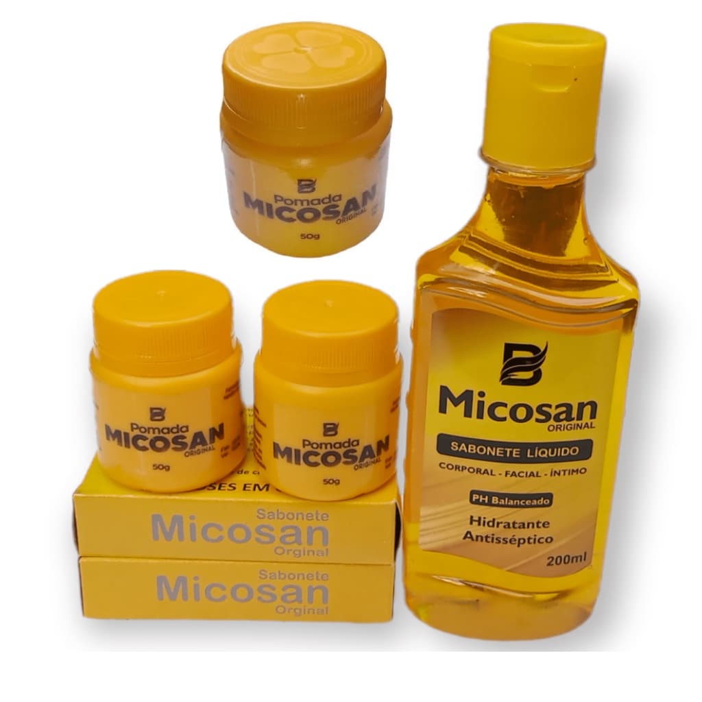 kit micosan 3 pomada 50g 2 Sabonete Barra 1 Sabonete líquido 200ml Micose Contra Manchas Clareador