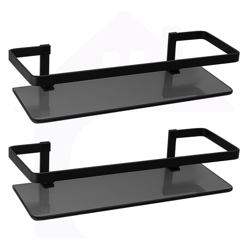 2 Suporte De Shampoo Preto Organizador Porta Shampoo de Alumínio Base de Vidro Reto Prateleira para Banheiro Cozinha