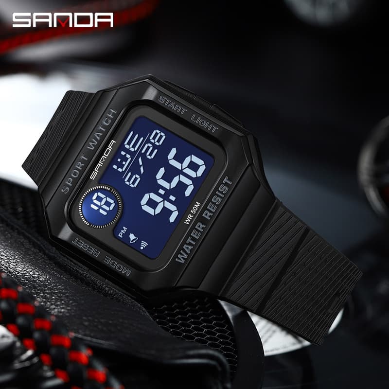 SANDA Quadrado Cronômetro De Tela Grande Moda Luxuoso Casual Impermeável Relógio Homem Presente 2129-15