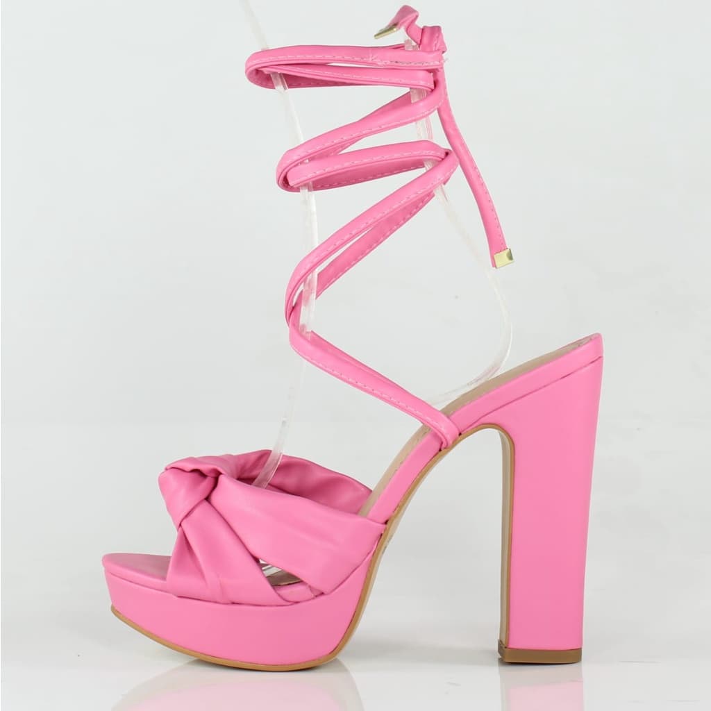 Sandália Salto Grosso Week Shoes Nó de Amarrar Rosa (Forma Menor)