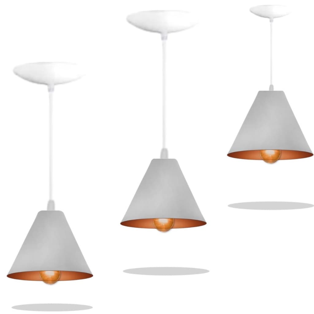 Lustres Licon Kit 3 Pendente Branco Bronze Casa Iluminação