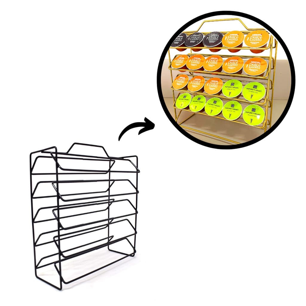 Porta Suporte 50/40 Cápsulas de Café Dolce Gusto Reforçado Preto Dourado Organizador Suporte bancada
