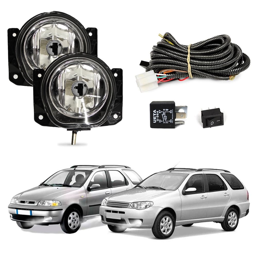Kit Farol de Milha Palio Weekend 2001 a 2012 Farol Auxiliar de Carro Lente Vidro Neblina Automotivo
