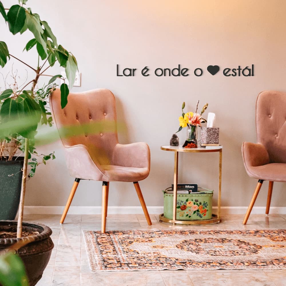 Palavra De Parede Lar é onde coracao esta Lettering Mdf Preto  Decoração Casa Sala Quarto