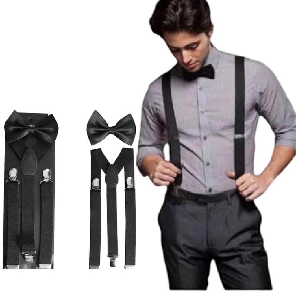 KIT SUSPENSÓRIOS +GRAVATA BORBOLETA ADULTO UNISEX PROMOÇÃO