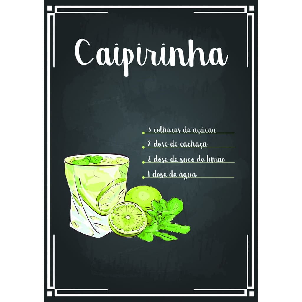 Placa Decorativa para Bar bebidas Cuba Libre , Mojito , Caipirinha , Margarita 20x28,5cm