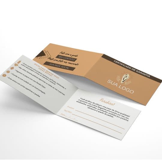 Certificado Garantia Semijoias (18x5cm) Duplo livro Fosco 30,50,100 ou 150 unidades