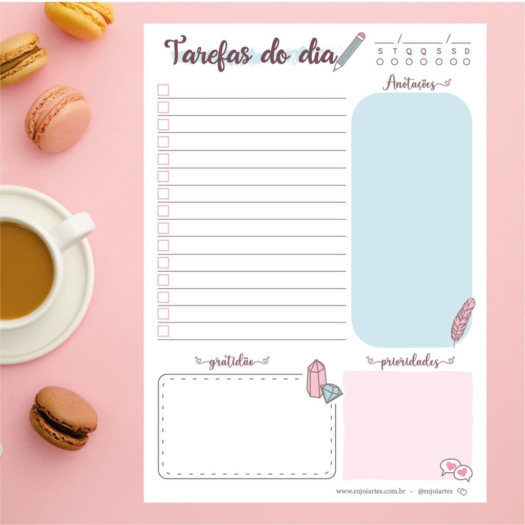 Bloco destacável de tarefas do dia - Planejamento diário para  a organização da sua rotina