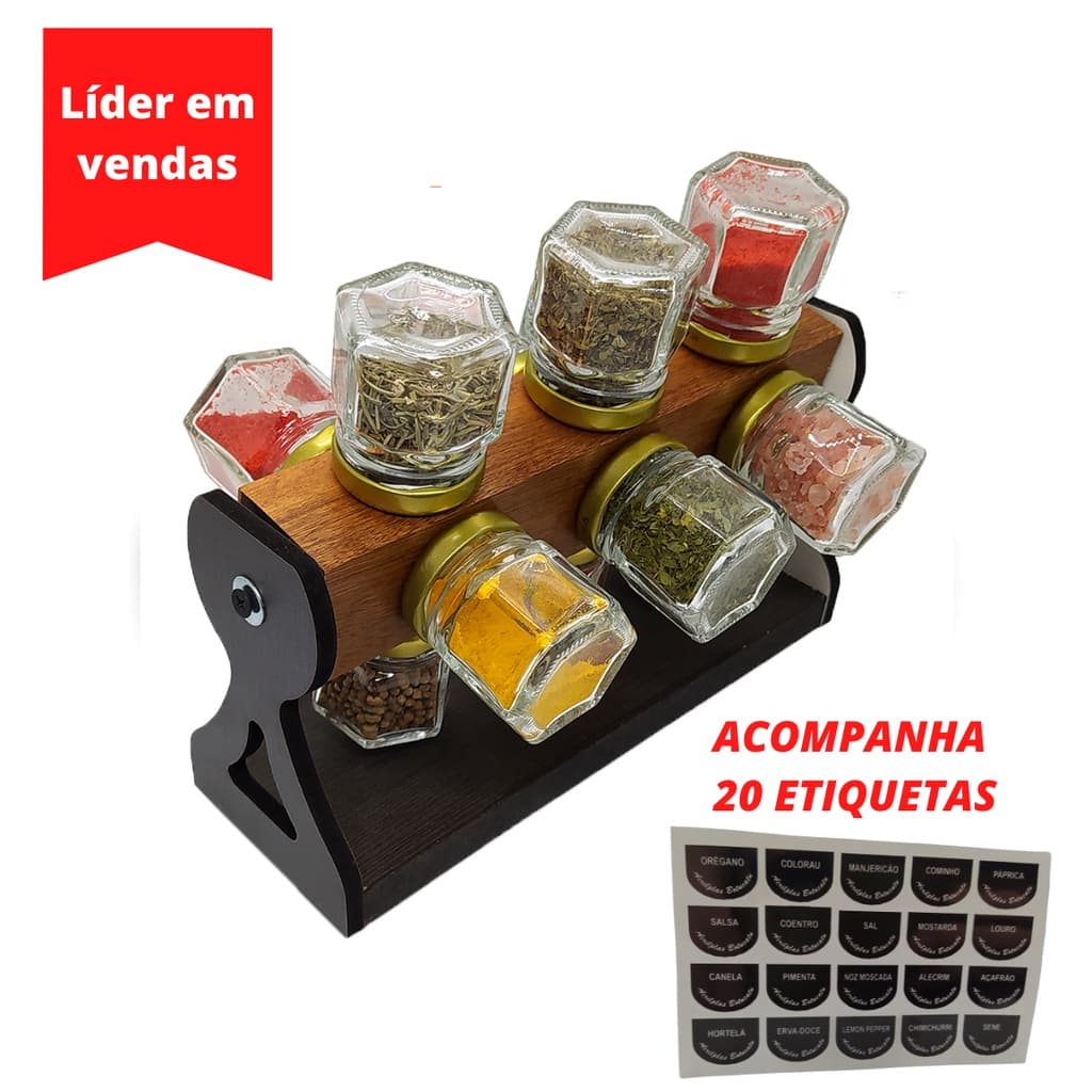 Porta temperos porta condimentos potes giratório madeira para cozinha mdf com potes para temperos