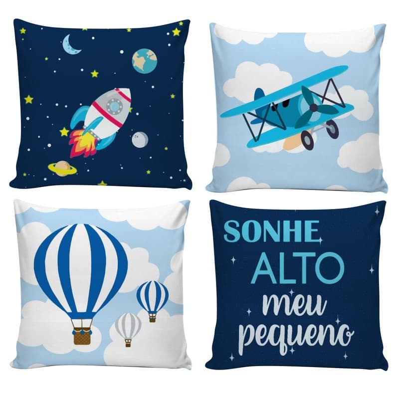 Kit 4 Capas de Almofadas Decorativas Balão DY-1606 Decoração Yasmim 45x45 com Zíper