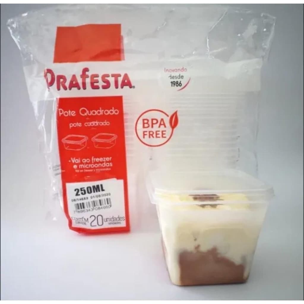 Pote Quadrado 250ml c/20 Unid. Prafesta