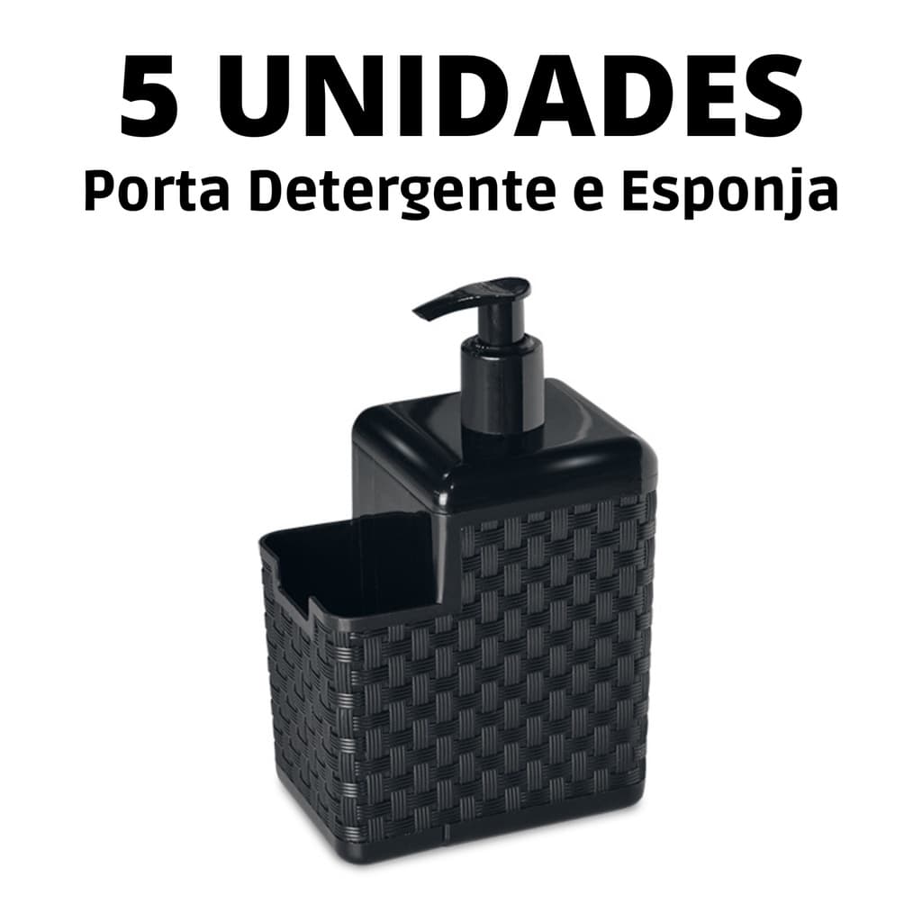 Porta Detergente e Esponja Dispenser com Suporte Para Bucha Rattan Preto Bucinha Cozinha Banheiro