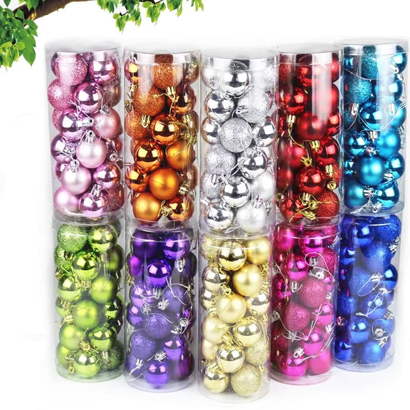 24PCS Baile Decorativo de Natal Pintura Delicada Contraste Tema E Glittering Christmas Tree Pends Decorativos Conjunto