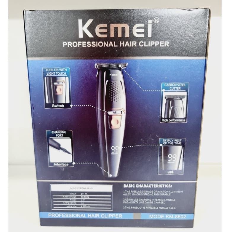 Máquina para acabamento de cabelo e barba, aparador de pelos profissional, elétrico, bivolt, sem fio, recarregável, KEMEI Km-8602