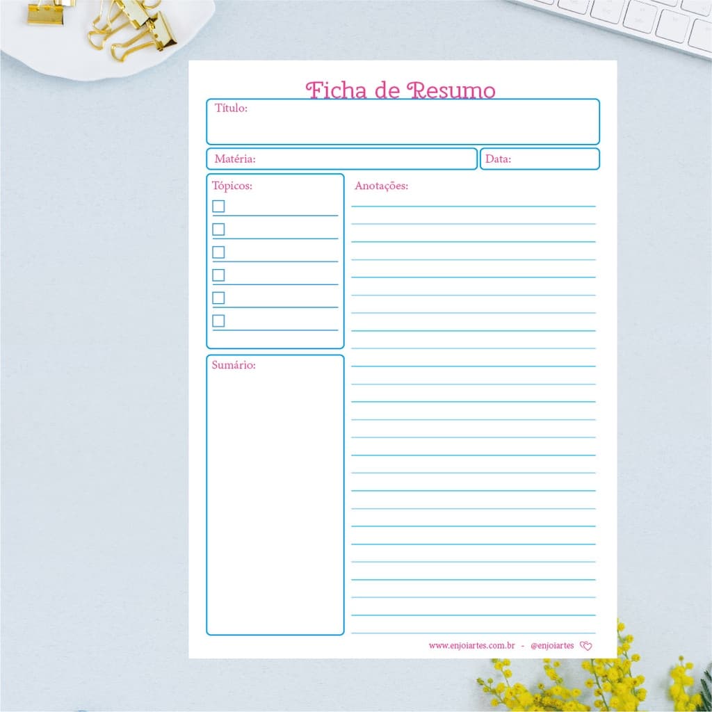 Fichas de resumos - Bloco destacável para resumos de suas matérias