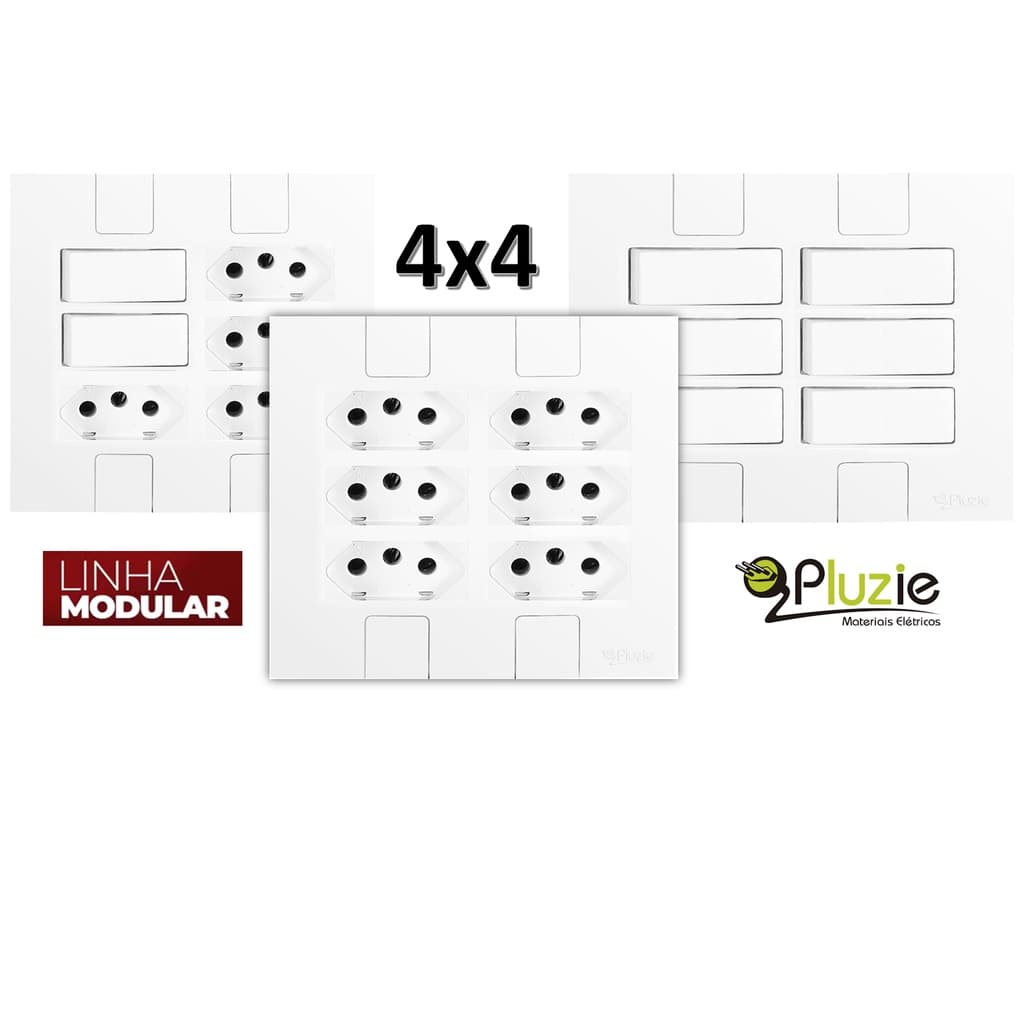 Tomada Interruptor 4x4 Pluzie Modular Branca