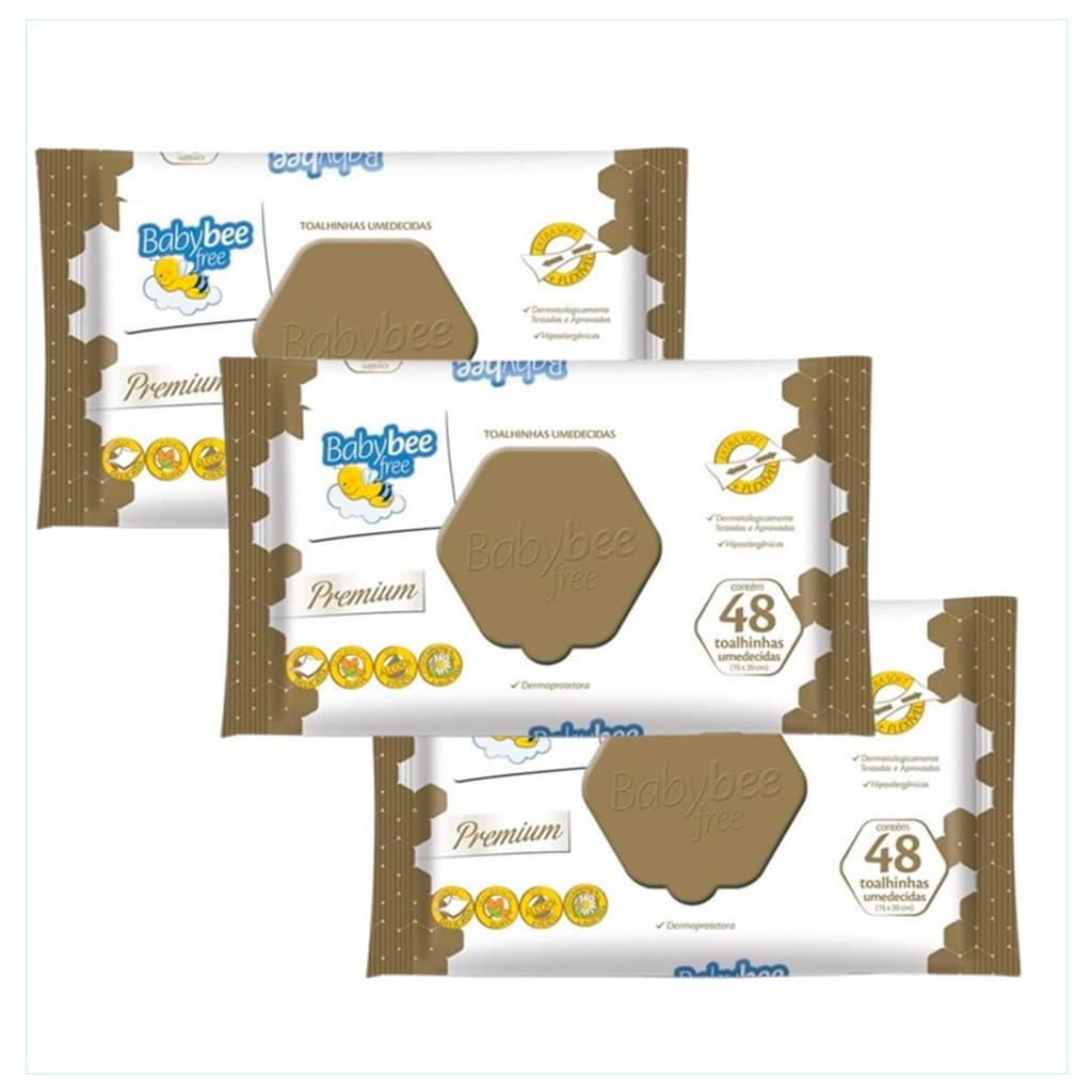 Kit 3un Toalhinhas Umedecidas Baby Bee Free 48un Cada - Limpeza Suave e Proteção para a Pele
