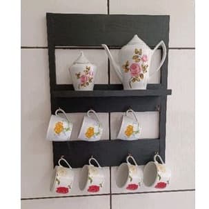 Porta xícara de madeira cantinho do café preteleira decoração cozinha suporte organizador armário cozinha