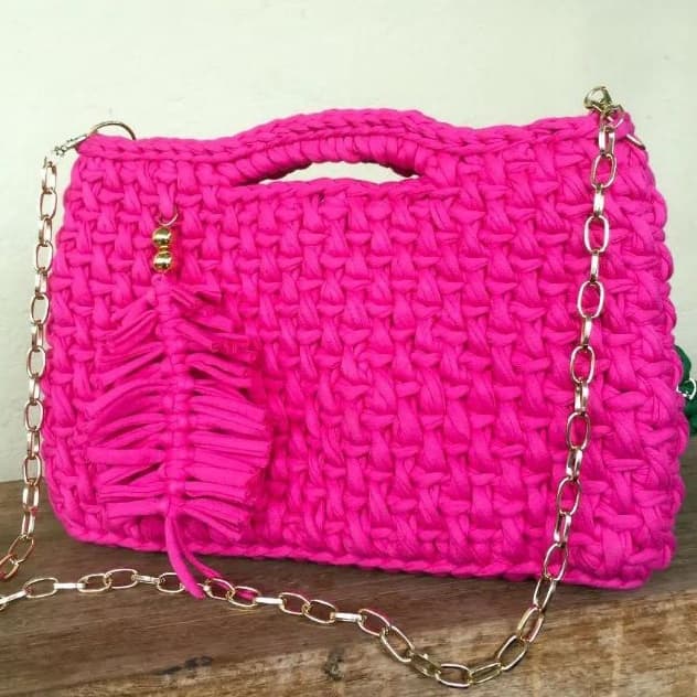 Bolsa de croche / Bolsa em fio de malha / bolsa de ombro / bolsa de alça de corrente