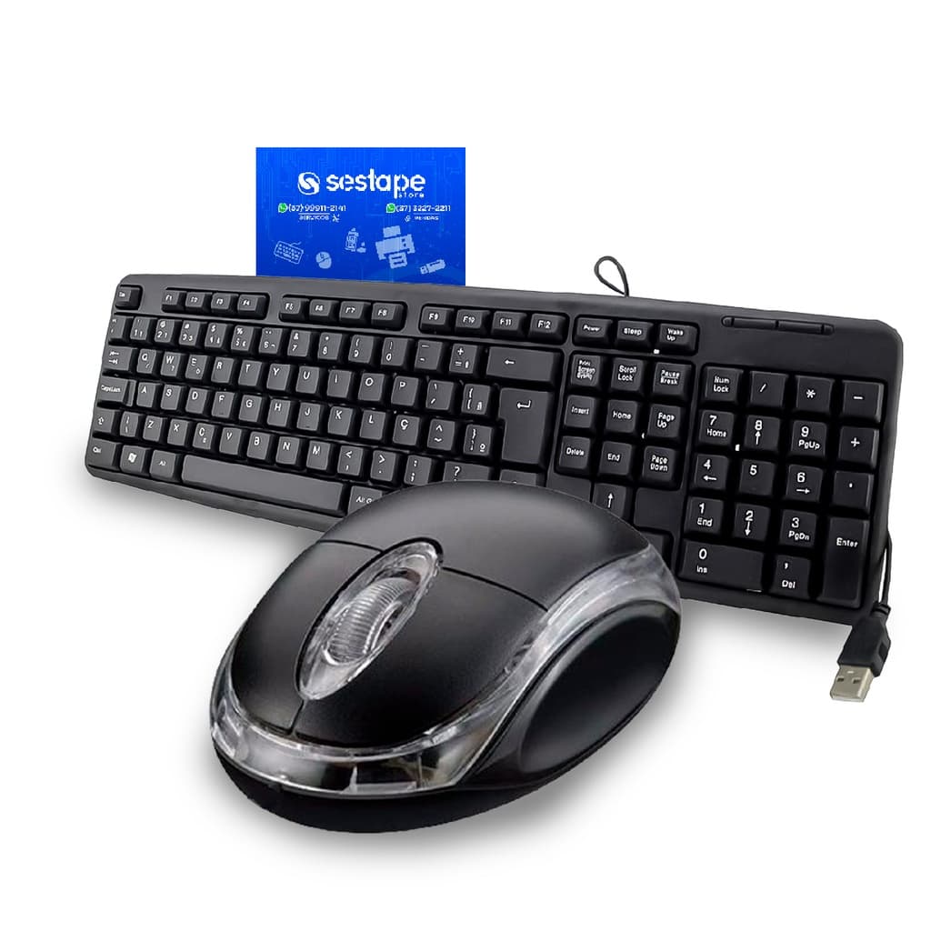 Teclado e Mouse Com Fio USB 2.0 Padrão ABNT2 1,5m Computador Pc Notebook + Mousepad