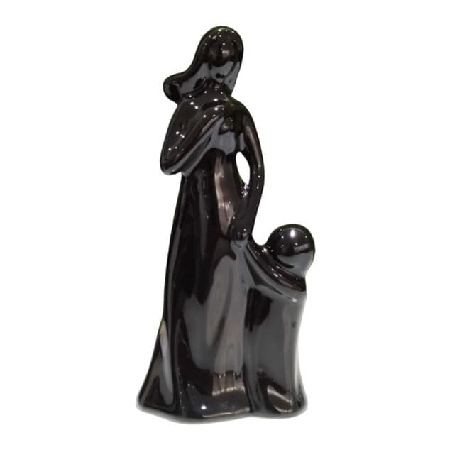 Enfeite estatueta decorativo mãe e filho porcelana 16 cm