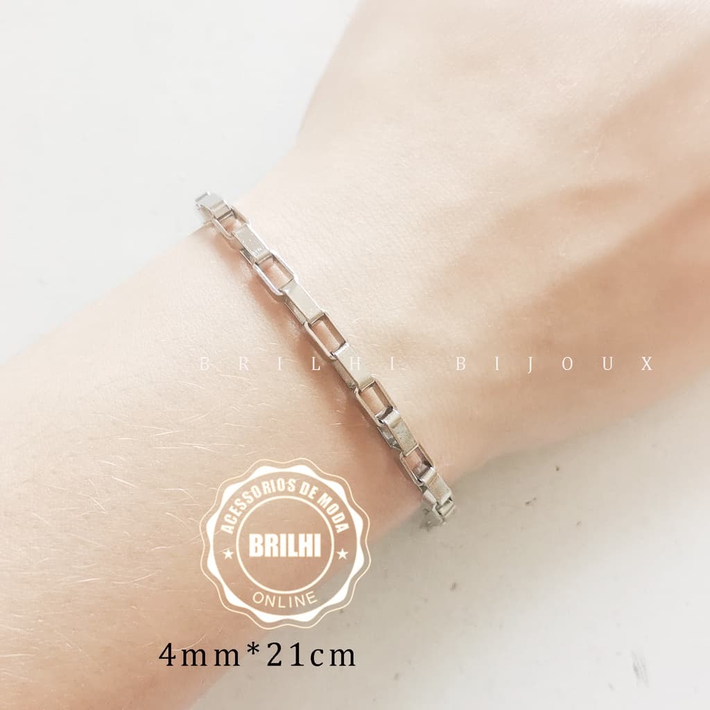 Pulseira xadrez  de aço inoxidável 361l prata