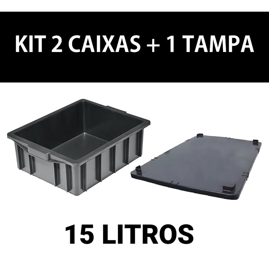 Kit 2 Caixa 15 Litros + 1 Tampa Ideal Para Fazer Composteira