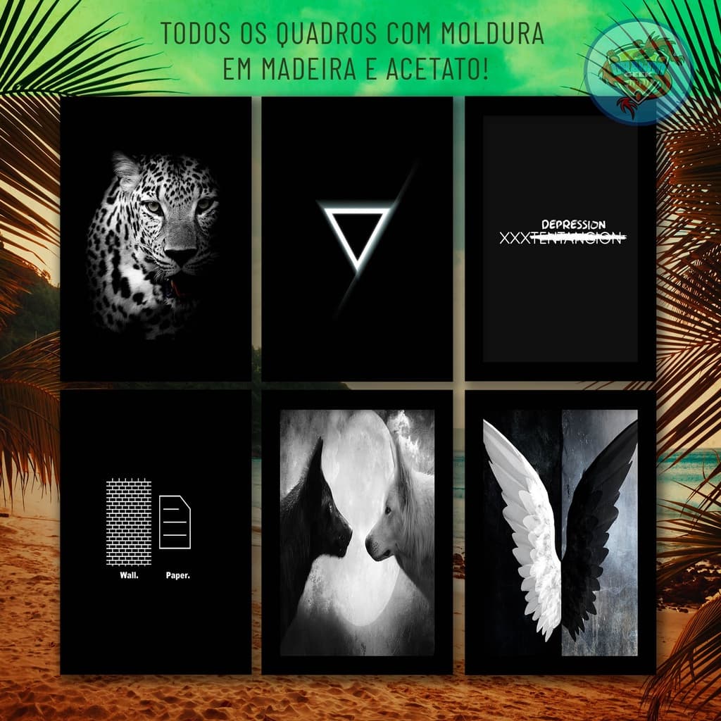 quadros decorativos sala Tema Preto e Branco Lote 01 Fotos Fundo preto humor personalizados placa decorativa
