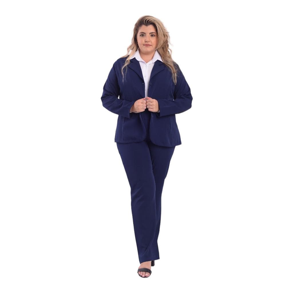 Conjunto blazer e calça social plus size two way com lycra