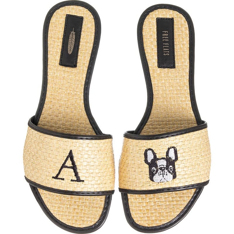 Rasteira Slide Personalizada Pet Palha Preta com Inicial Bordada Confortável