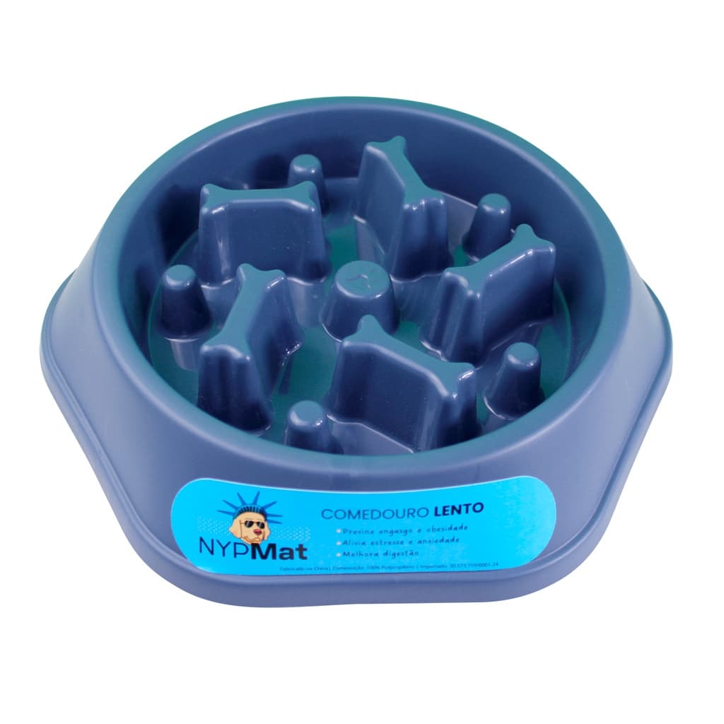 Comedouro Lento Educador Para Cães Modelo Osso Azul