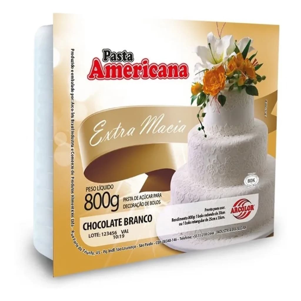 Pasta Americana Chocolate Branco Extra Macia Arcolor 800gr