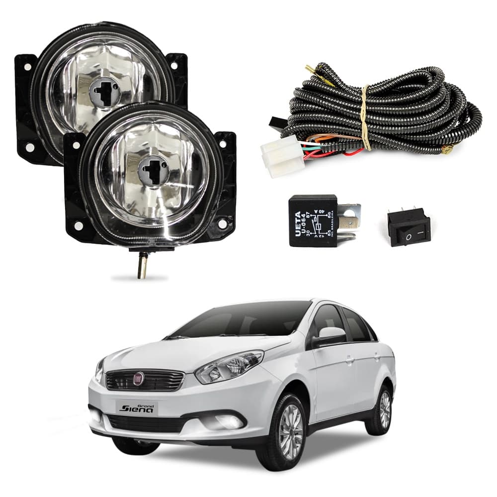 Kit Farol de Milha Grand Siena 2012 a 2021 Farol Auxiliar de Carro Lente de Vidro Neblina Automotivo
