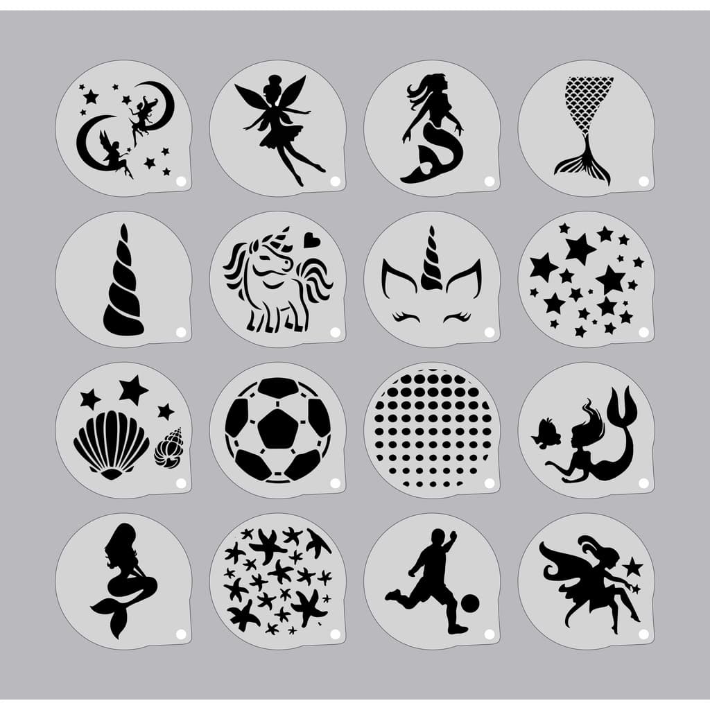 Stencil Personagens (6) Infantis Kit 16 Moldes 7x7cm