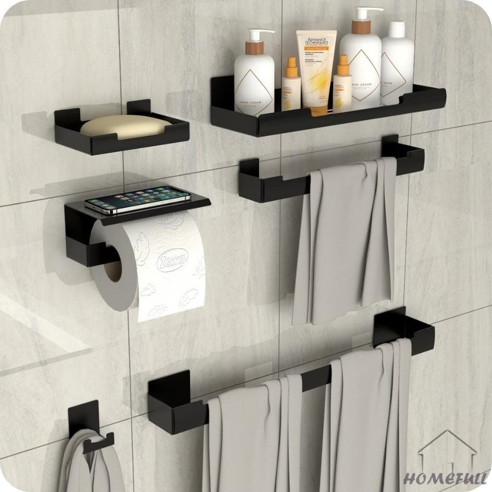 Kit Acessórios Para Banheiro Com Adesivo 6 Peças Preto ELG