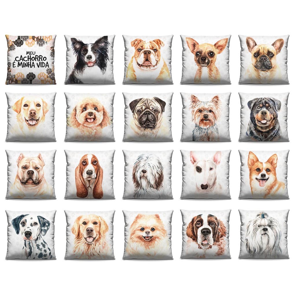 Capa de Almofada Estampada Colorida Pets Vários Modelos