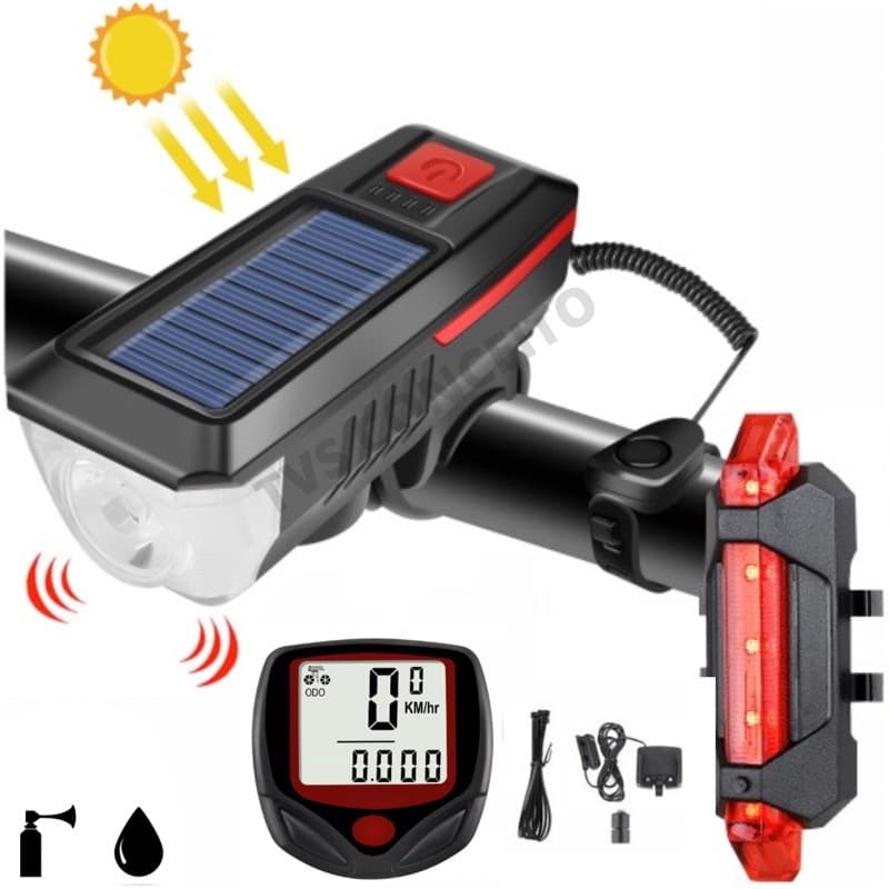 Farol Bike Recarregavel Com Buzina Mais Lanterna Traseira e Ciclocomputador Velocímetro