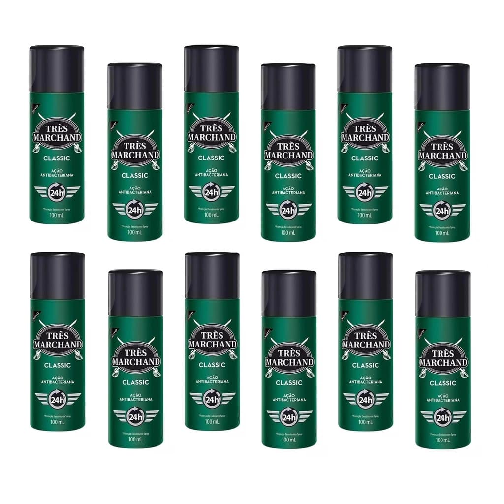 Kit 12 Desodorante Spray Classic Três Marchand - 100ml