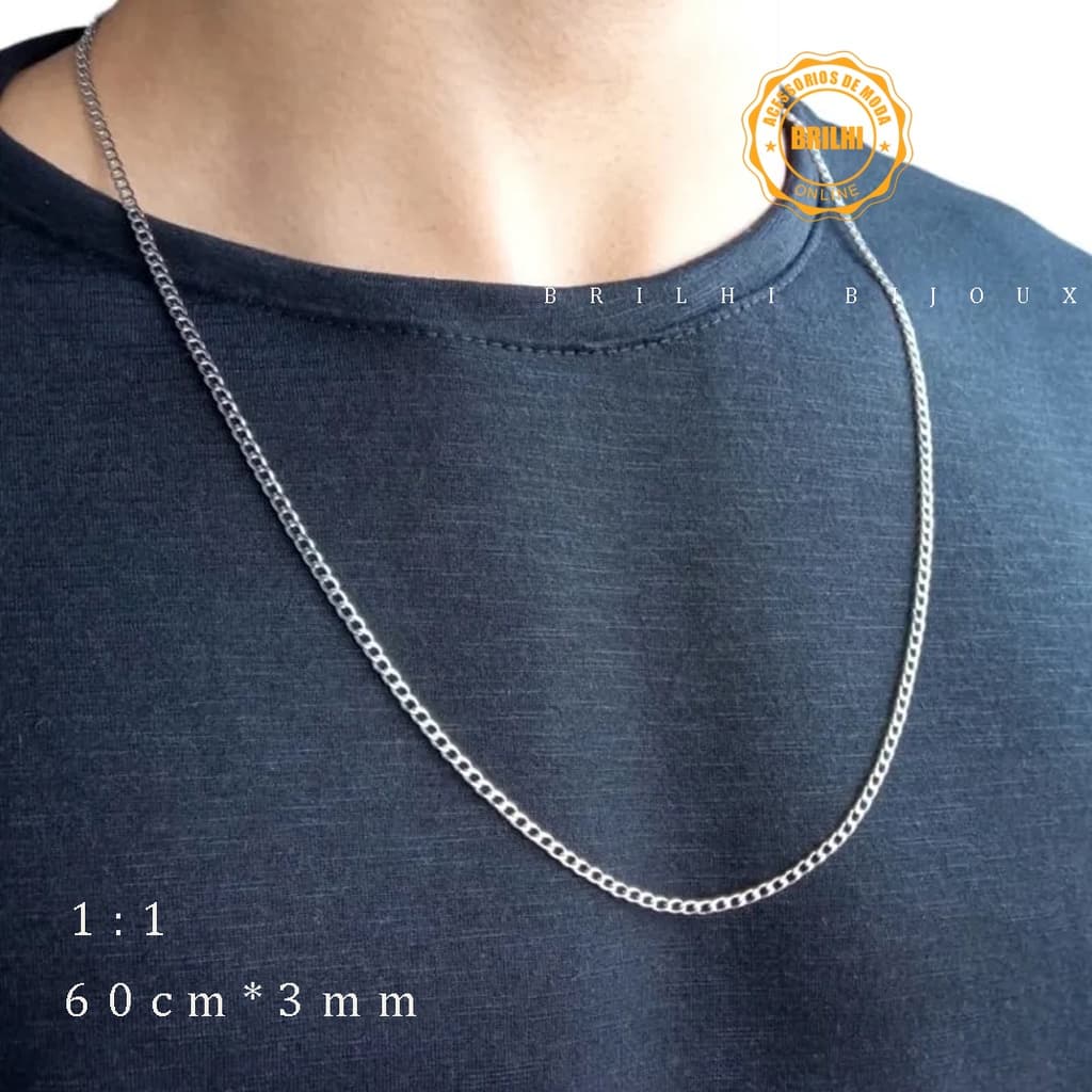 Corrente fina 60 cm de aço inoxidável masculino/feminino