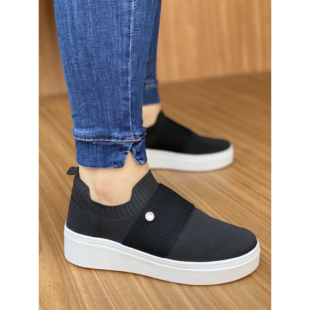 Tênis Meia Feminino Preto Solado Branco Grosso