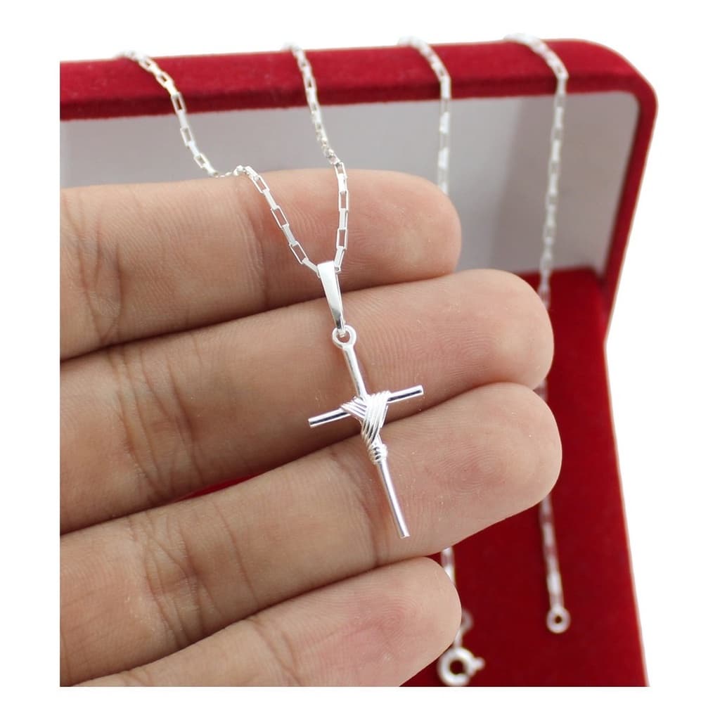Corrente Cordão De Prata Ouro Masculina 925 60 cm Fina + Crucifixo envio imediato