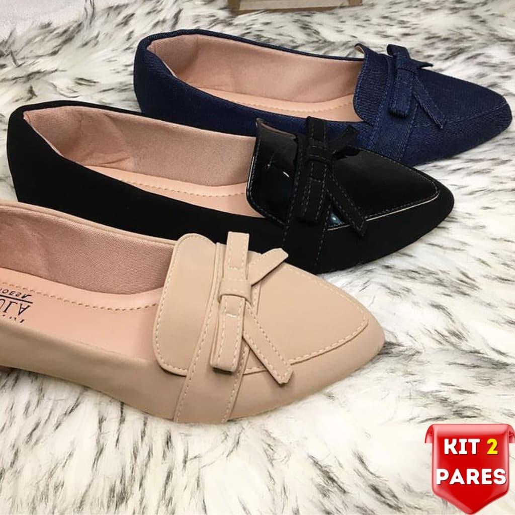 Sapatilha Feminina Rasteirinha Sapato Feminino 2 Pares Sandalia Feminina Mocassim Casual Kit Moda Blogueira