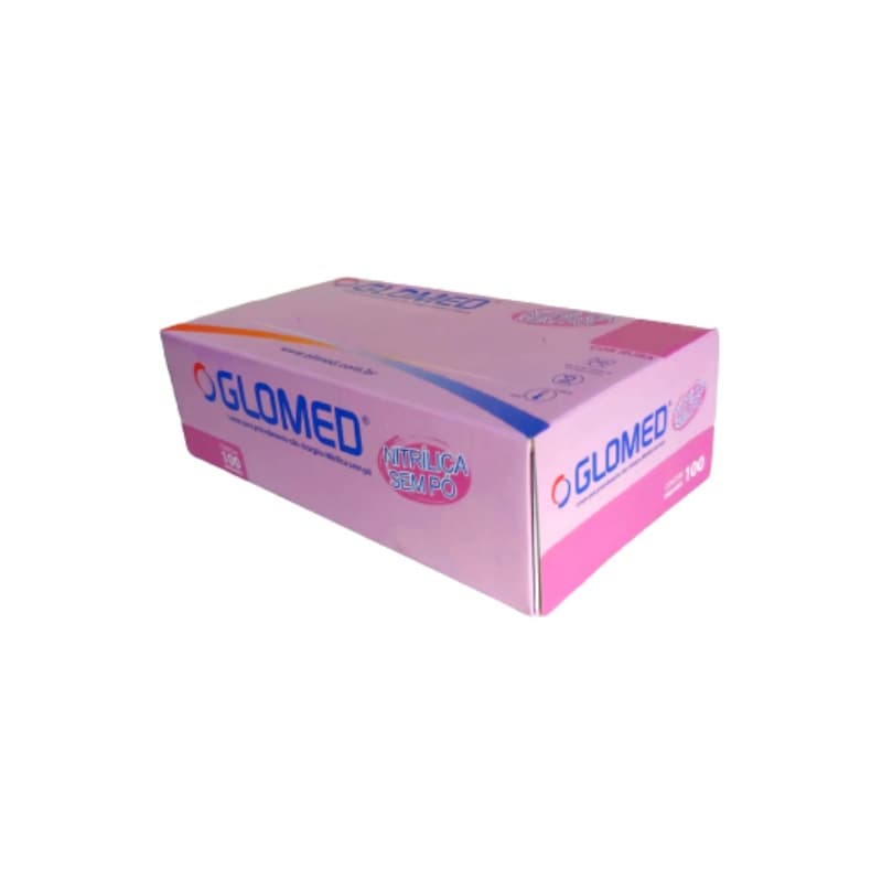 Luva Nitrílica Rosa Para Procedimento Sem Pó Glomed PP,P,M,G