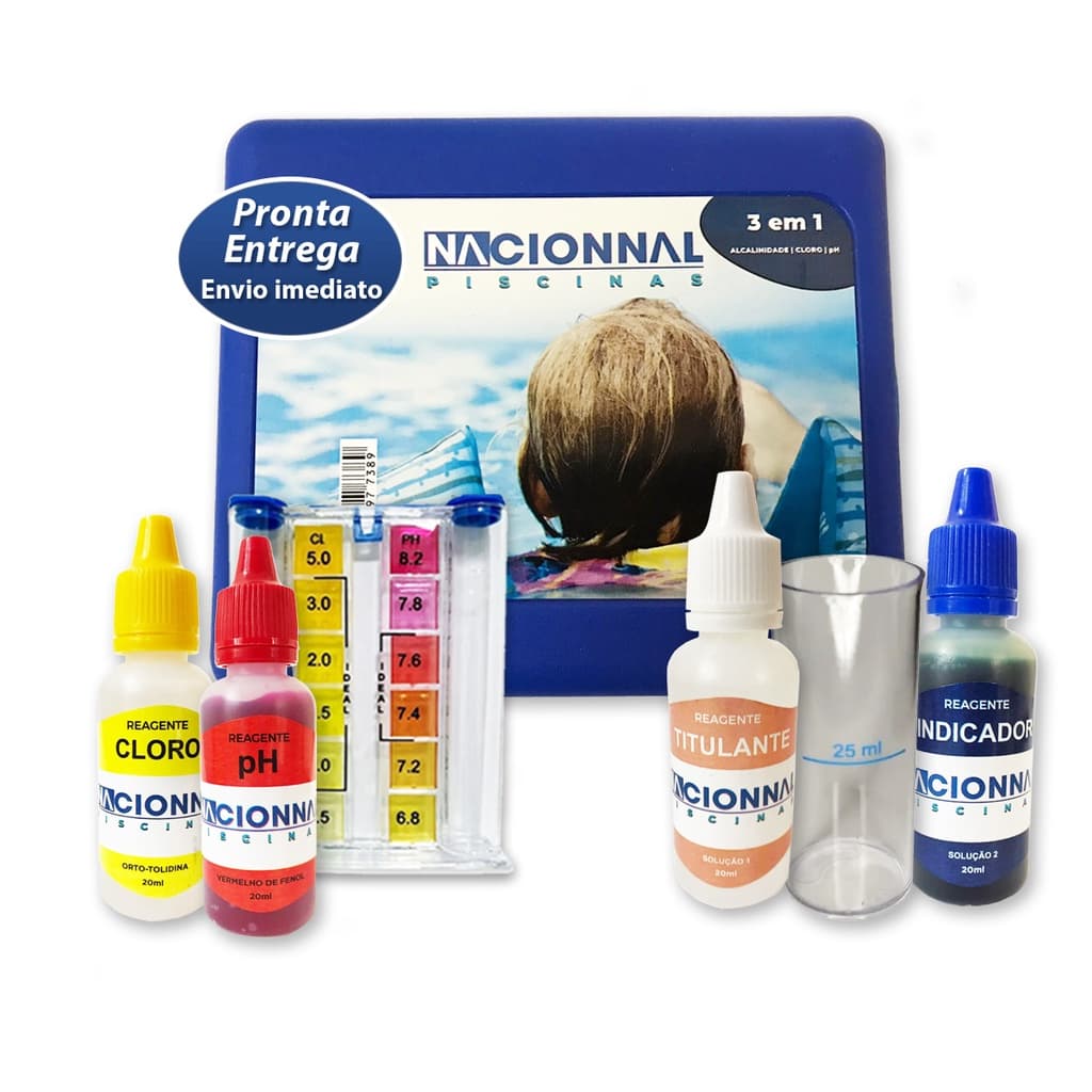 Kit Teste Análise Cloro Ph Alcalinidade Para Água de Piscinas 3 em 1