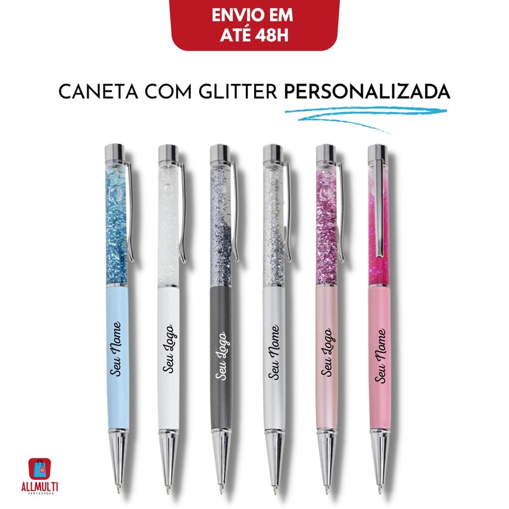 Caneta de metal c/ Glitter personaliada NOME/LOGOTIPO